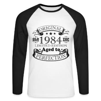 Millésime 1984 Born Legends Cadeau d’anniversaire - T-shirt baseball manches longues Homme - blanc/noir - Devant - Nik (191cm)