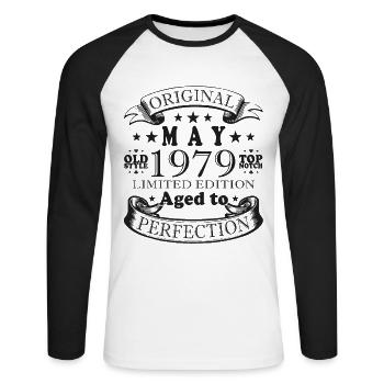 Mai 1979 - Millésime 1979 Jubilé - Mai 1979 - T-shirt baseball manches longues Homme - blanc/noir - Devant - Nik (191cm)