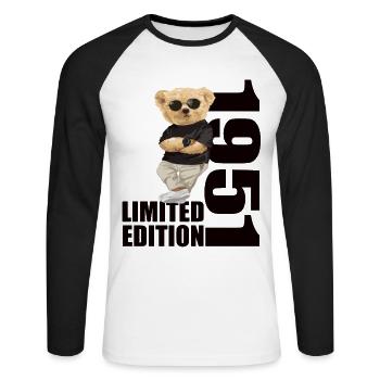 Édition limitée 1951 ours ours anniversaire 1951 - T-shirt baseball manches longues Homme - blanc/noir - Devant - Nik (191cm)