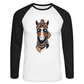 Maman Cheval Cheval Amant Mère Cheval Fille - T-shirt baseball manches longues Homme - blanc/noir - Devant - Nik (191cm)