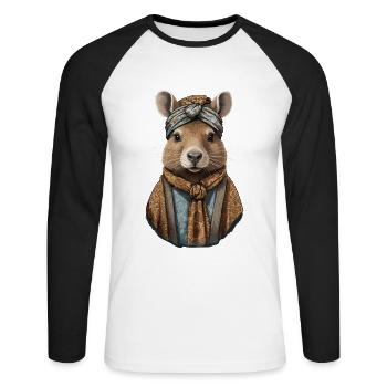 Drôle Capymama Capybara Mère Design - T-shirt baseball manches longues Homme - blanc/noir - Devant - Nik (191cm)