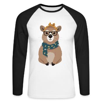 Drôle Capymama Capybara Mère Design - T-shirt baseball manches longues Homme - blanc/noir - Devant - Nik (191cm)
