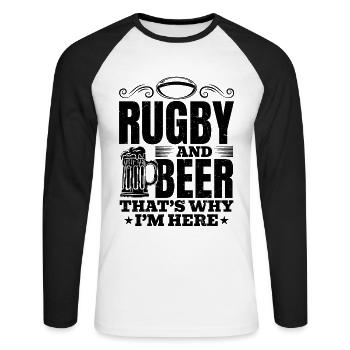 Le rugby et la bière, c’est pour ça que je suis là - Rugby Saying - T-shirt baseball manches longues Homme - blanc/noir - Devant - Nik (191cm)