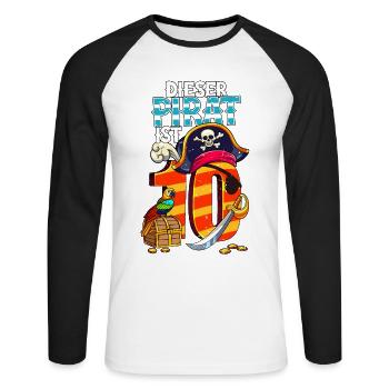 10th Birthday Pirates - Unisex Long Sleeve Baseball T-Shirt - white/black - Front - Nik (191cm)