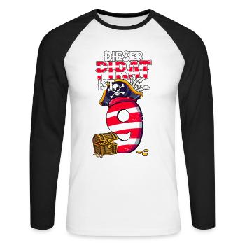 9th Birthday Pirates - Unisex Long Sleeve Baseball T-Shirt - white/black - Front - Nik (191cm)