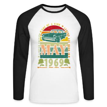cadeau anniversaire mai 1969, mai 1969, May 1969. - T-shirt baseball manches longues Homme - blanc/noir - Devant - Nik (191cm)