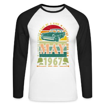 Mai 1967, Mai 1967, Mai 1967 Geburtstagsgeschenk. - Unisex Baseballshirt langarm - Weiß/Schwarz - Vorne - Nik (191cm)