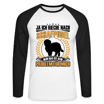Caniche mouton Oui, je sens le caniche de troupeau - T-shirt baseball manches longues Homme - blanc/noir - Devant - Nik (191cm)