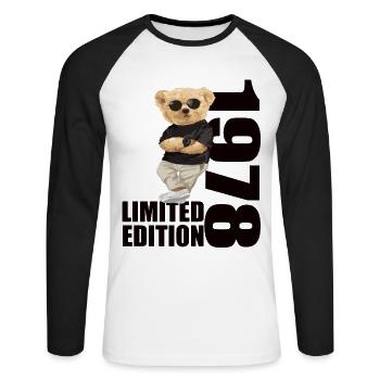 Limited Edition 1978 Bär Bären Geburtstag 1978 - Unisex Baseballshirt langarm - Weiß/Schwarz - Vorne - Nik (191cm)