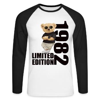 Édition limitée 1982 ours ours anniversaire 1982 - T-shirt baseball manches longues Homme - blanc/noir - Devant - Nik (191cm)