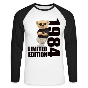 Édition limitée 1984 ours ours anniversaire 1984 - T-shirt baseball manches longues Homme - blanc/noir - Devant - Nik (191cm)