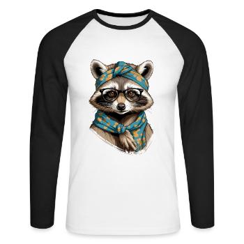 Mama Raccoon Raccoon Amoureux du raton laveur - T-shirt baseball manches longues Homme - blanc/noir - Devant - Nik (191cm)