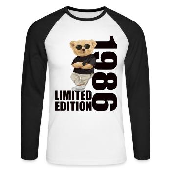 Édition limitée 1986 ours ours anniversaire 1986 - T-shirt baseball manches longues Homme - blanc/noir - Devant - Nik (191cm)