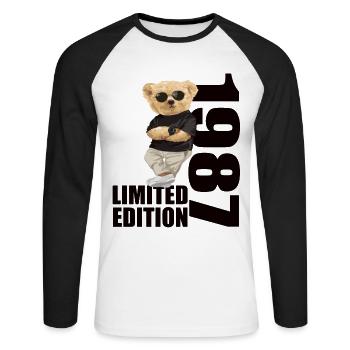 Édition limitée 1987 ours ours anniversaire 1987 - T-shirt baseball manches longues Homme - blanc/noir - Devant - Nik (191cm)
