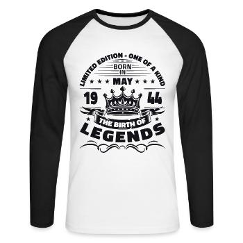 Mai 1944 Millésime 1944 Anniversaire 1944 Légende 44 - T-shirt baseball manches longues Homme - blanc/noir - Devant - Nik (191cm)