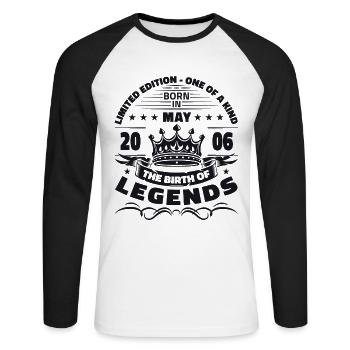 Anniversaire 2006 Mai 2006 Millésime 2006 Légende 06 - T-shirt baseball manches longues Homme - blanc/noir - Devant - Nik (191cm)
