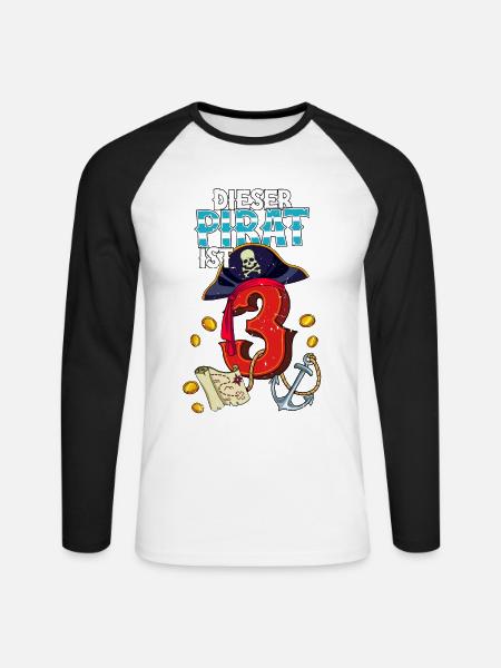 3rd Birthday Pirates - Unisex Long Sleeve Baseball T-Shirt - white/black
