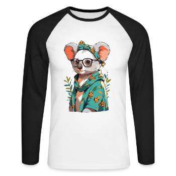 Drôle Koala Maman Mignon Koala Ours Amour - T-shirt baseball manches longues Homme - blanc/noir - Devant - Nik (191cm)