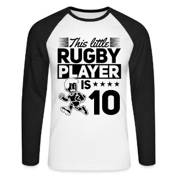 This little Rugby player is 10 Years 10th Birthday - Unisex Baseballshirt langarm - Weiß/Schwarz - Vorne - Nik (191cm)