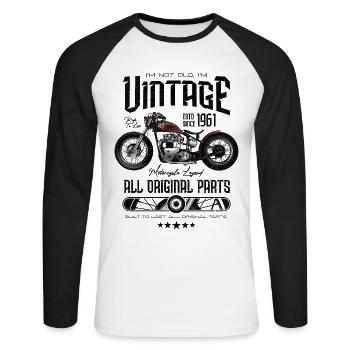 Moto Vintage Motards Motard Anniversaire 1961 - T-shirt baseball manches longues Homme - blanc/noir - Devant - Nik (191cm)