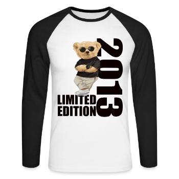 Édition Limitée 2013 Ours Ours Anniversaire 2013 - T-shirt baseball manches longues Homme - blanc/noir - Devant - Nik (191cm)