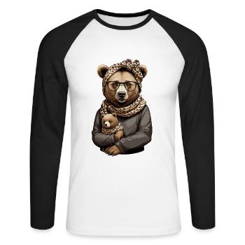 Funny Mama Bear Mother Bear Bear Lover - Unisex Long Sleeve Baseball T-Shirt - white/black - Front - Nik (191cm)