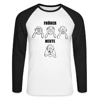 nichts sehen, hören, sagen - Handy süchtig - Unisex Baseballshirt langarm - Weiß/Schwarz - Vorne - Nik (191cm)