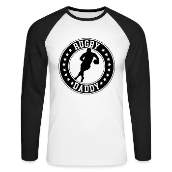 Rugby Daddy Rugby Player Dad - Unisex Baseballshirt langarm - Weiß/Schwarz - Vorne - Nik (191cm)