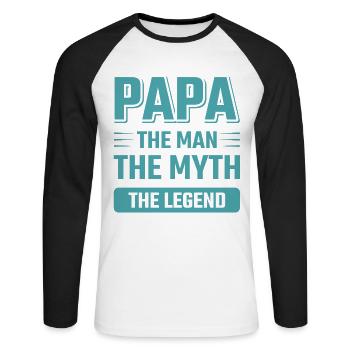 Dad A Man A Legend Funny Dad Sayings - Unisex Long Sleeve Baseball T-Shirt - white/black - Front - Nik (191cm)
