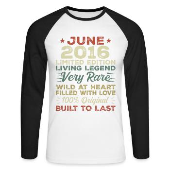 June 2016 Birthday June 2016 Gift June 2016 - Unisex Long Sleeve Baseball T-Shirt - white/black - Front - Nik (191cm)