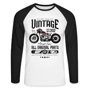 Moto Vintage Motard Moto Anniversaire 2012 - T-shirt baseball manches longues Homme - blanc/noir - Devant - Nik (191cm)