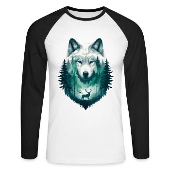Loup Désert Animal Sauvage Forêt Nature Meute De Loups Cool - T-shirt baseball manches longues Homme - blanc/noir - Devant - Nik (191cm)