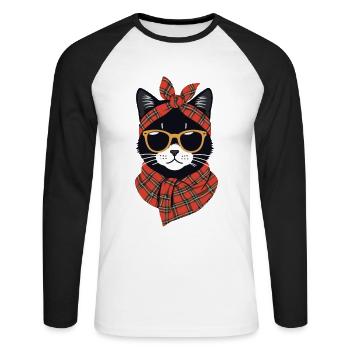 Chat mignon maman amoureux des chats style maman - T-shirt baseball manches longues Homme - blanc/noir - Devant - Nik (191cm)