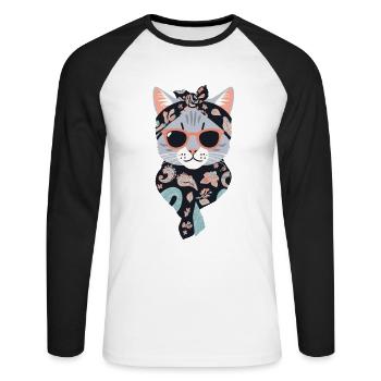 Cute Cat Mom Cat Lover Mom Style - Unisex Long Sleeve Baseball T-Shirt - white/black - Front - Nik (191cm)
