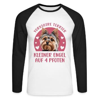 Yorkshire Terrier - Kleiner Engel auf 4 Pfoten - Unisex Baseballshirt langarm - Weiß/Schwarz - Vorne - Nik (191cm)
