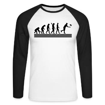 Disc Golf Evolution disc golf player - Unisex Baseballshirt langarm - Weiß/Schwarz - Vorne - Nik (191cm)