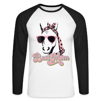 Maman Cheval Cheval Amant Maman Amour Élégant - T-shirt baseball manches longues Homme - blanc/noir - Devant - Nik (191cm)