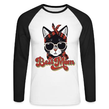 Meilleure Maman Chat Mignon Maman Élégant - T-shirt baseball manches longues Homme - blanc/noir - Devant - Nik (191cm)