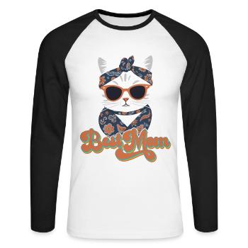 Meilleure Maman Chat Mignon Maman Élégant - T-shirt baseball manches longues Homme - blanc/noir - Devant - Nik (191cm)