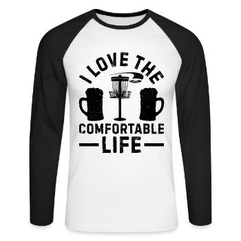 Disc Golf - J’aime la vie confortable - T-shirt baseball manches longues Homme - blanc/noir - Devant - Nik (191cm)