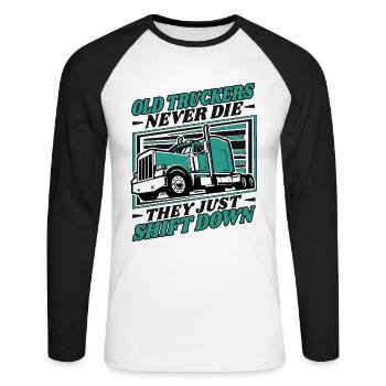 Old Truckers Never Die Trucker Legends Truckie - Unisex Long Sleeve Baseball T-Shirt - white/black - Front - Nik (191cm)