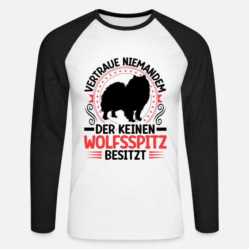 Wolfsspitz Ich besitze einen Keeshond - Unisex Baseballshirt langarm - Weiß/Schwarz