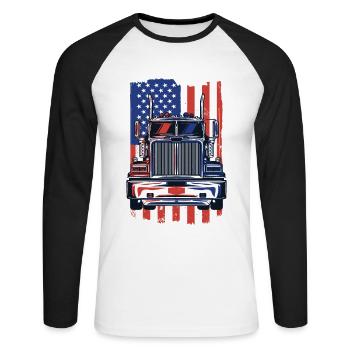 Truck American Flag Trucker Truckie Legends Truck - Unisex Long Sleeve Baseball T-Shirt - white/black - Front - Nik (191cm)