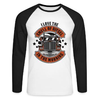 Ich liebe den Geruch von Diesel im morgendlichen Trucker - Unisex Baseballshirt langarm - Weiß/Schwarz - Vorne - Nik (191cm)