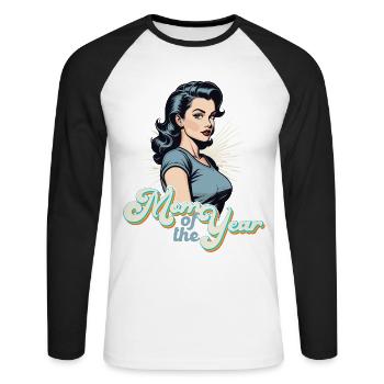 Mutter des Jahres Lustige Mutti Stolze Mama Design - Unisex Baseballshirt langarm - Weiß/Schwarz - Vorne - Nik (191cm)