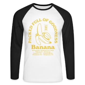 Banana Nutritional - Unisex Long Sleeve Baseball T-Shirt - white/black - Front - Nik (191cm)