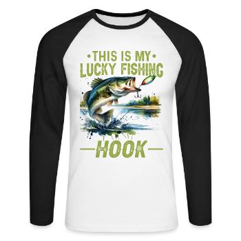 C’est mon hameçon de pêche porte-bonheur - T-shirt baseball manches longues Homme - blanc/noir - Devant - Nik (191cm)