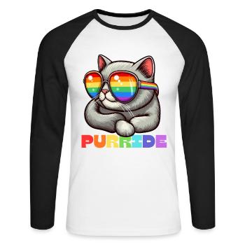 Cat Purride Gay Parade Mois de la fierté LGBTQ Arc-en-ciel - T-shirt baseball manches longues Homme - blanc/noir - Devant - Nik (191cm)