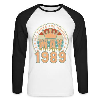 May 1989. May 1989 Birthday Gift. May 1989 - Unisex Long Sleeve Baseball T-Shirt - white/black - Front - Nik (191cm)