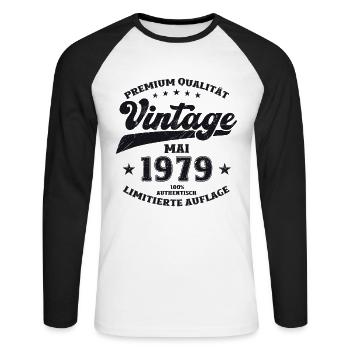 Vintage May 1979 Vintage 1979 Birthday 1979 - Unisex Long Sleeve Baseball T-Shirt - white/black - Front - Nik (191cm)